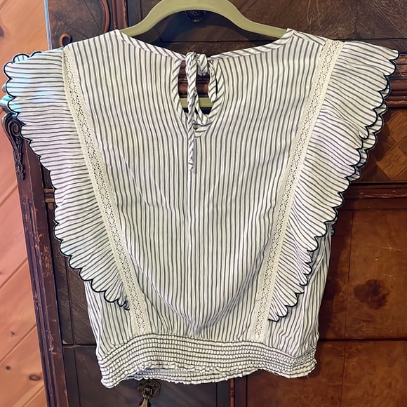 Hem and Thread cropped blue and white stripe frilly top - Picture 6 of 7